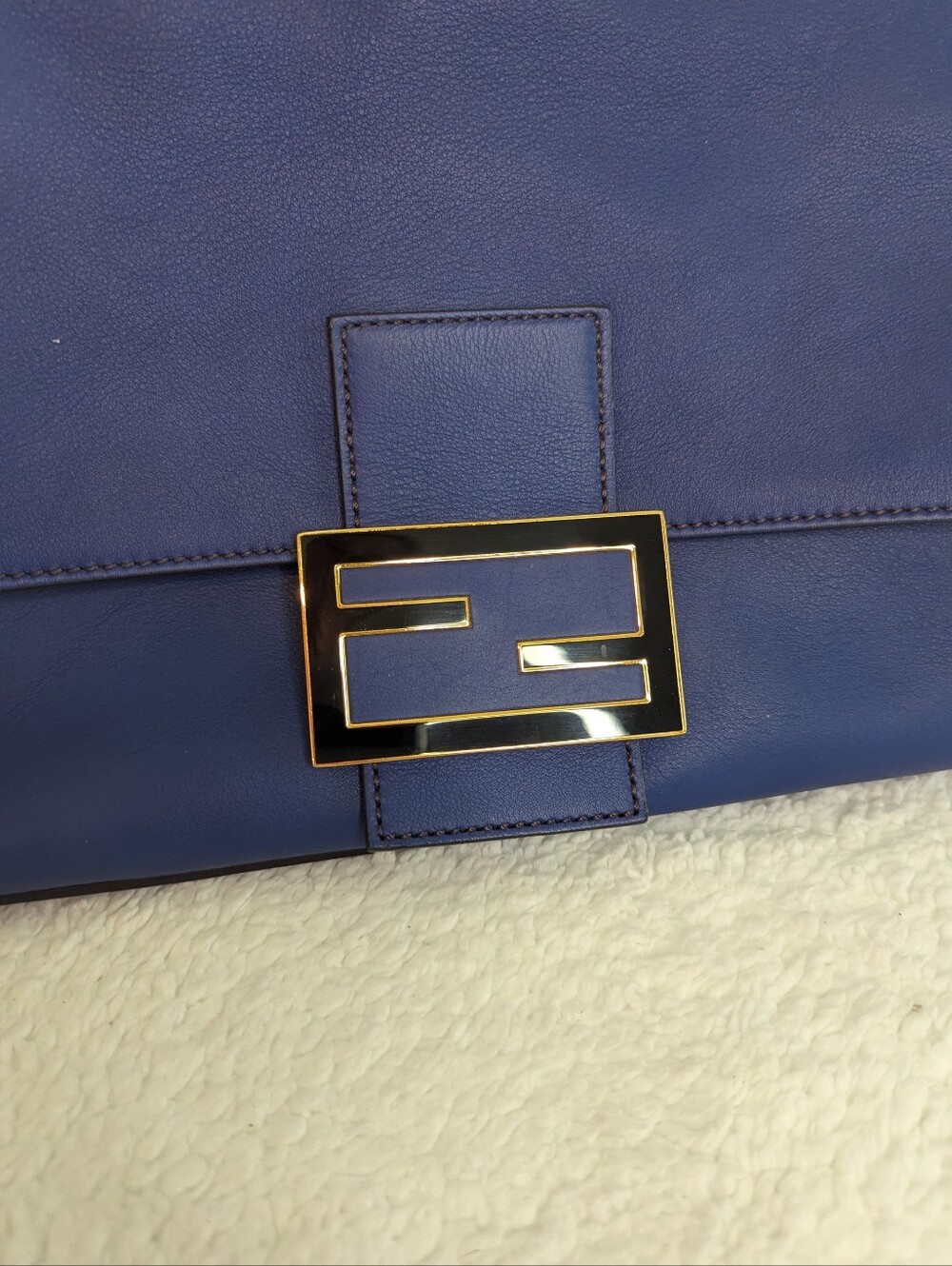 Fendi Cobalt Blue Leather Mama Forever Be Baguette Flap Shoulder Bag - Picture 3 of 16